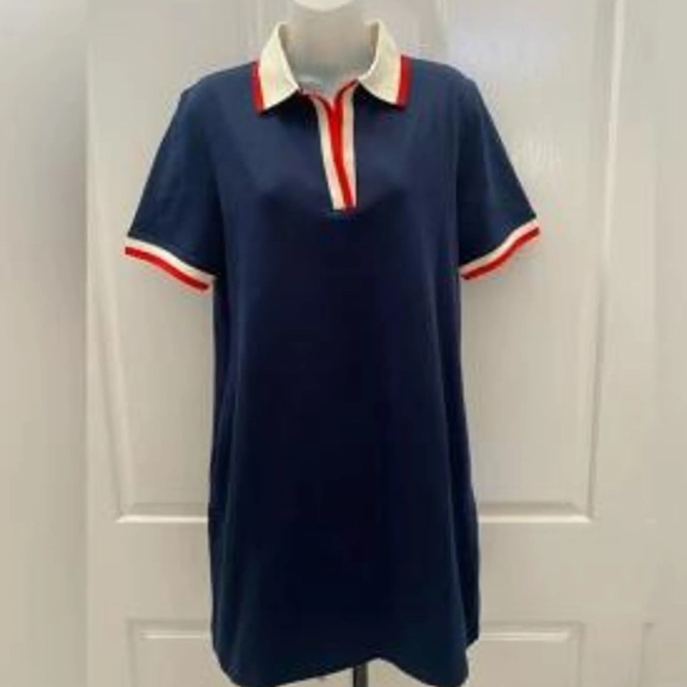Navy/Orange & Cream trim polo mini dress